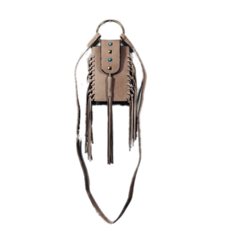 Mudd Taupe Boho Fringe Cell Crossbody Bag - Picture 6 of 8